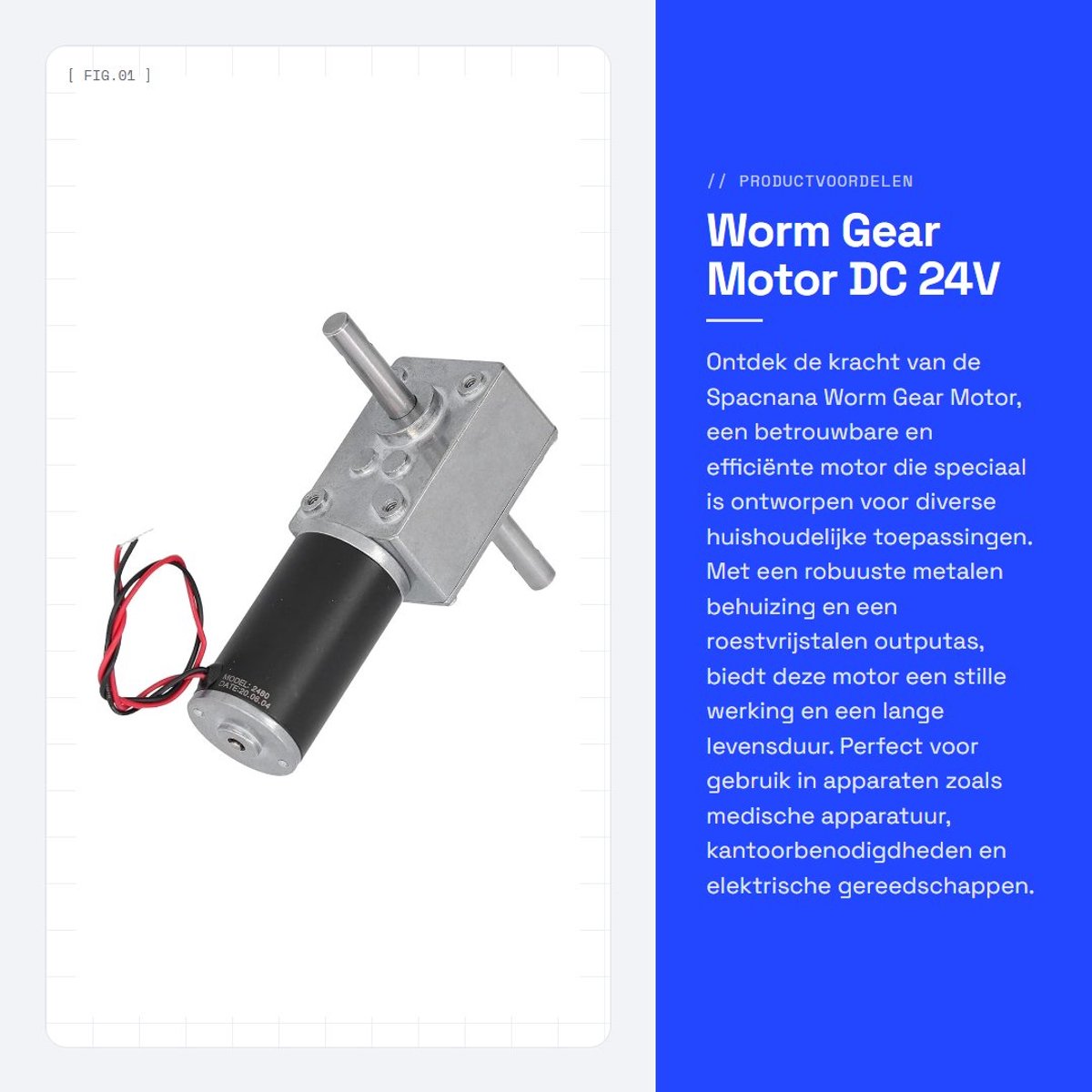Dailygoods - Worm Gear Motor DC 24V 12RPM - Stille, Duurzame Motor voor Huishoudelijke Toepassingen