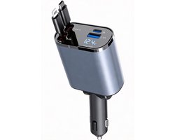 Leba 120W Autolader USB C - Autolader USB C & Lightning - Veilig en Compact - Auto snellader - 12-24V - Sigaretten Aansteker Adapter - 80CM uittrekbare kabels