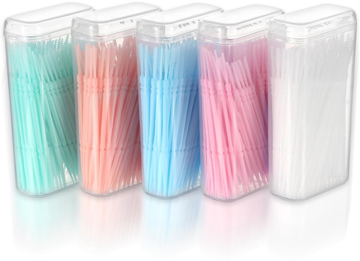 Dailygoods- Interdentale Borstels 500 Stuks - Dubbele Kop - Wegwerpborstels - Kunststof - Tandenstokers - Mondhygiëne - Meerkleurig - Tandenflos