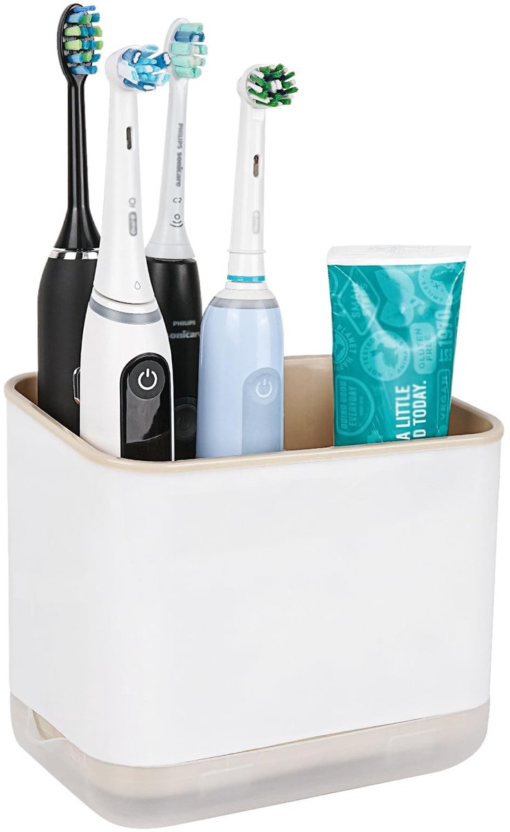 Dailygoods - Elektrische tandenborstelhouder - Tandenborstelstandaard - Organizer voor douche - Abrikoos - Kunststof - 3 sleuven - Geschikt voor volwa...
