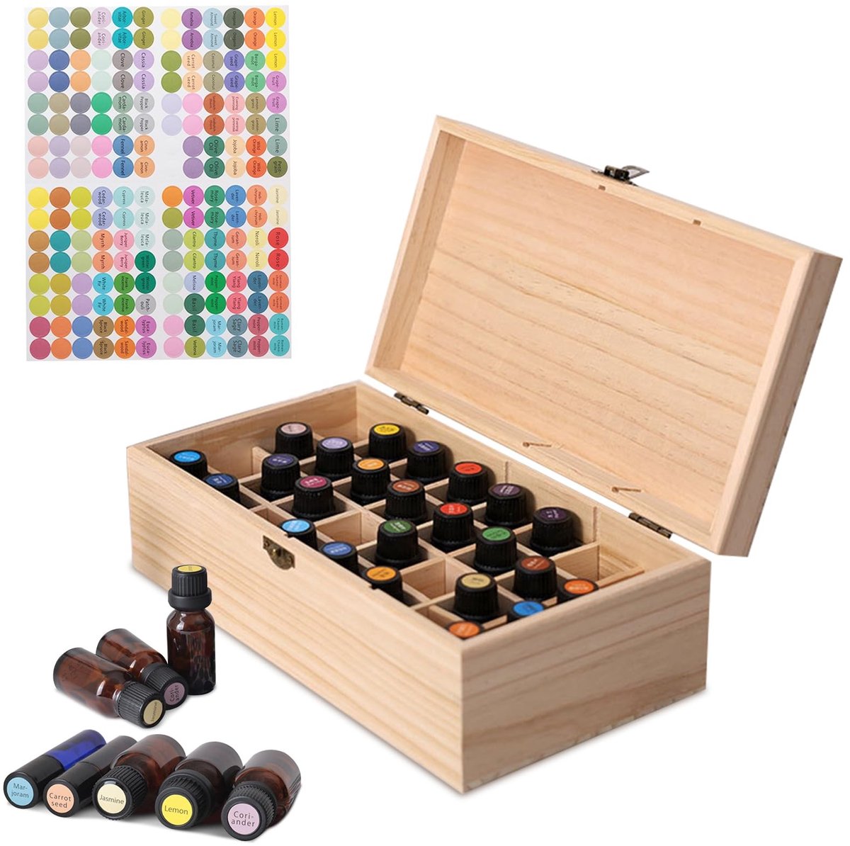 Dailygoods - Doos voor etherische oliën, houten opbergdoos, 32 sleuven, aromatherapie-oliën, multifunctionele opbergdoos, draagbare houten doos voor etherische oliën en geuroliën