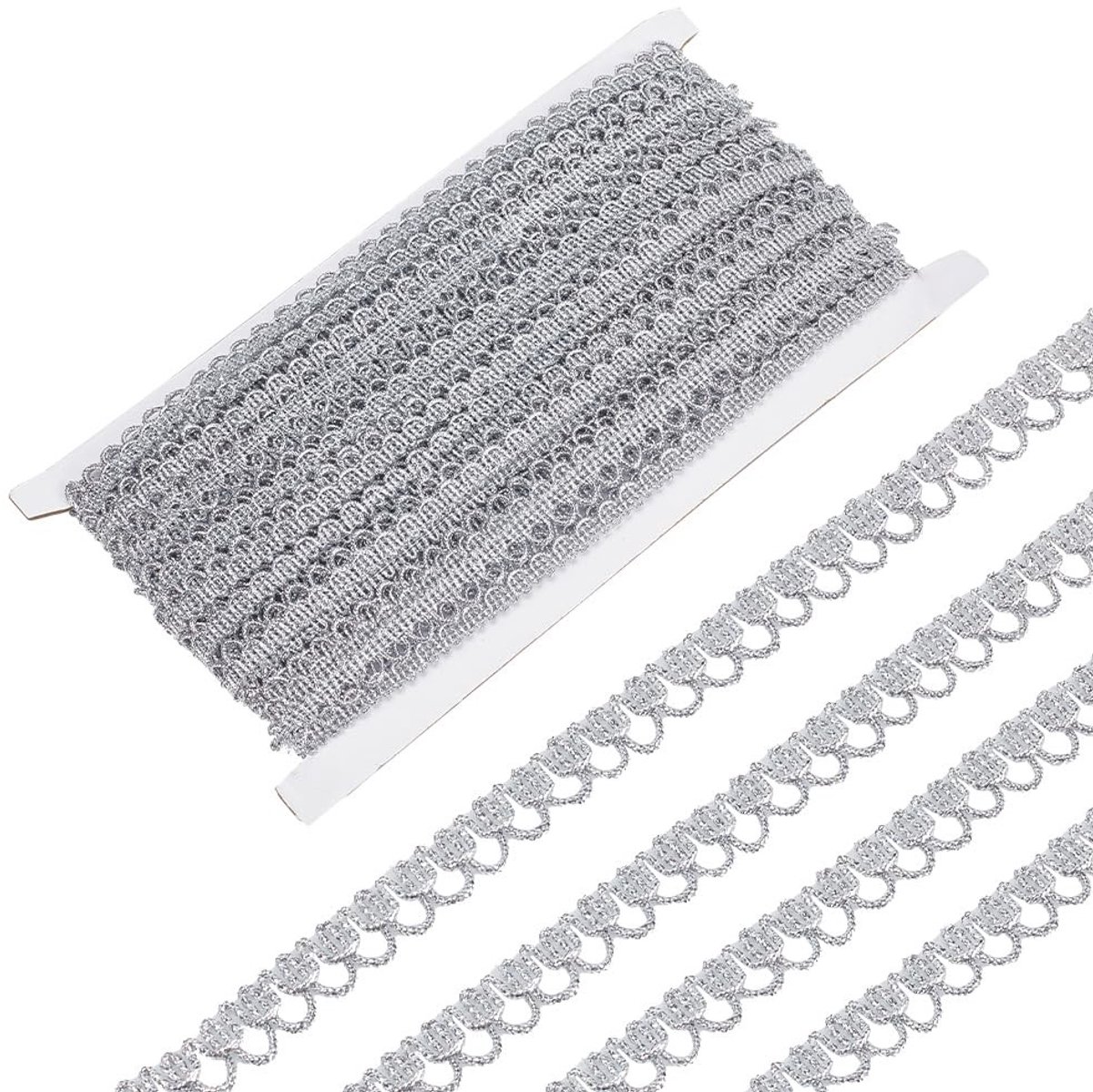 Dailygoods- Kant Trim 18M - Zilver Gevlochten - 11Mm Breed - Decoratieve Rand - Gimp Fringe - Voor Naaien/Doe-Het-Zelf Ambachten