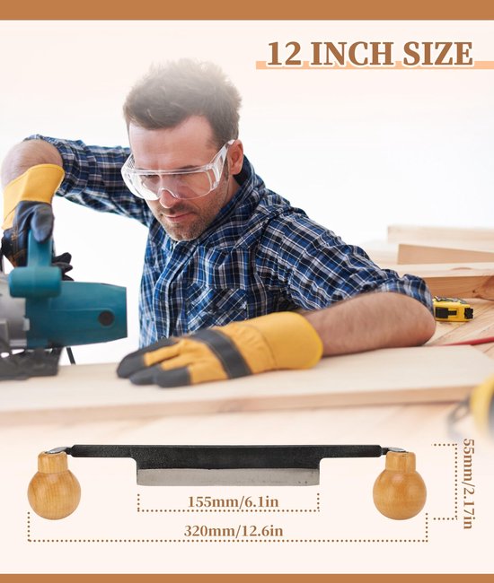 Dailygoods- Tekenmes 12 Inch - Dubbele Handgreep - Antislip Hout - Trekscheermes - Handgereedschap - Gemakkelijk Vast te Pakken - Houtsnijmes — afbeelding 2
