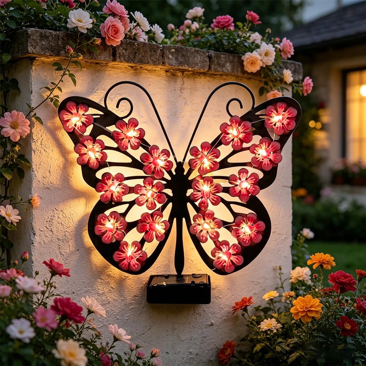 VONKELIOS® Decoratieve Zonne Wandlamp, Metalen Buitenverlichting, Weerbestendig Sfeerlamp voor Tuin & Hek