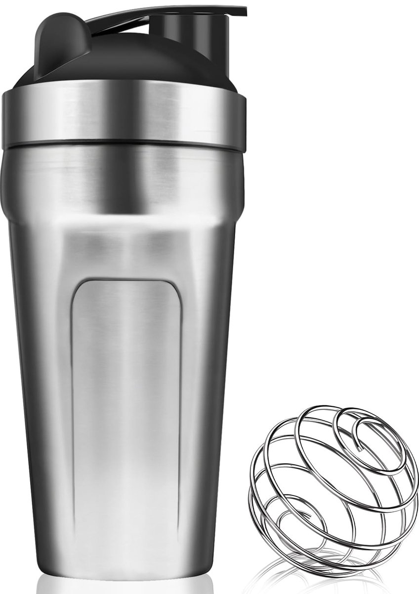 Dailygoods- Shaker 900 ml - Eiwitshaker - Roestvrij staal - Klikdeksel - Perfect voor eiwitshakes - Ideaal voor sporters