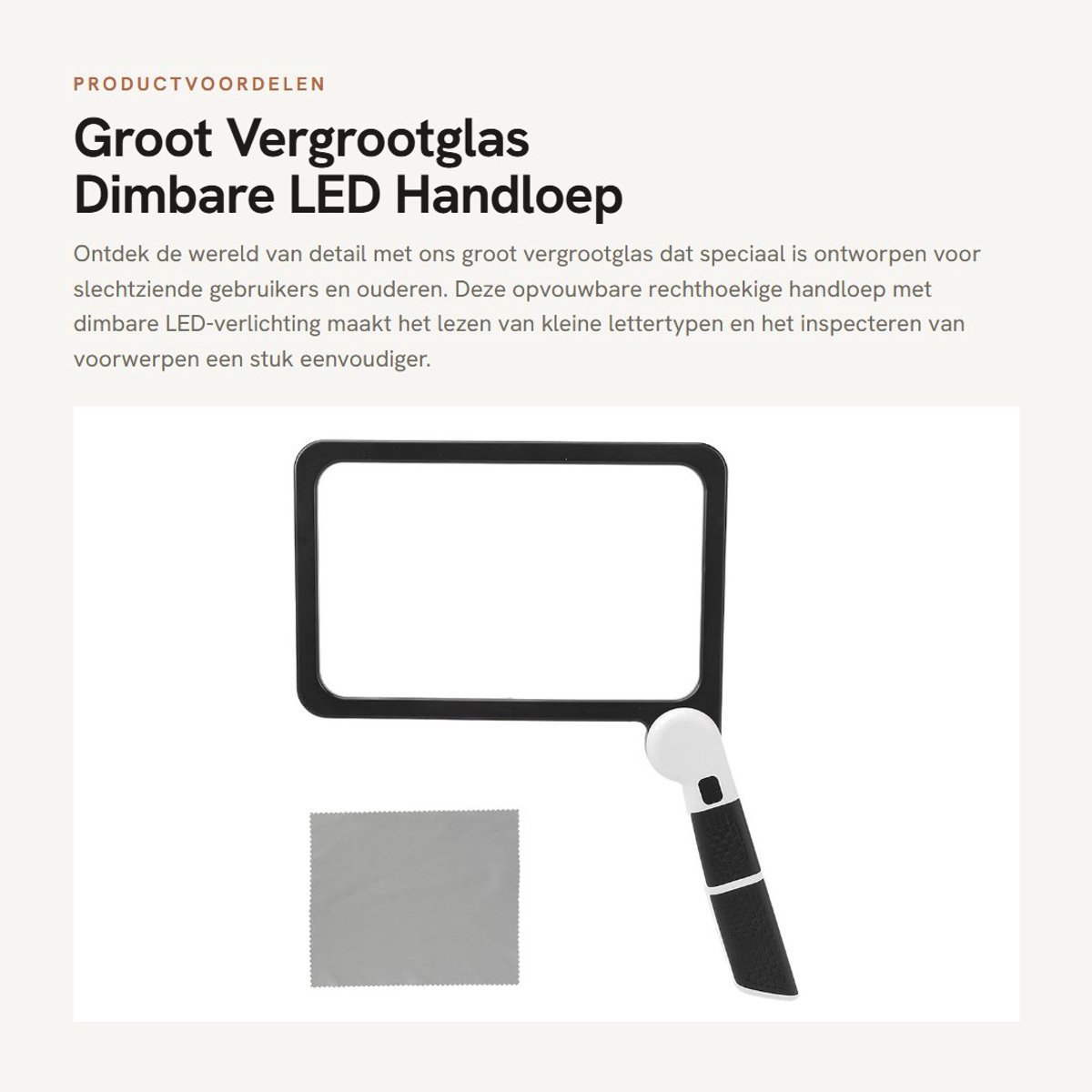 Dailygoods - Groot Vergrootglas - Dimbare LED - Handloep met Licht - Opvouwbaar - Voor Slechtziende - 5x Vergroting - Geschikt voor Senioren