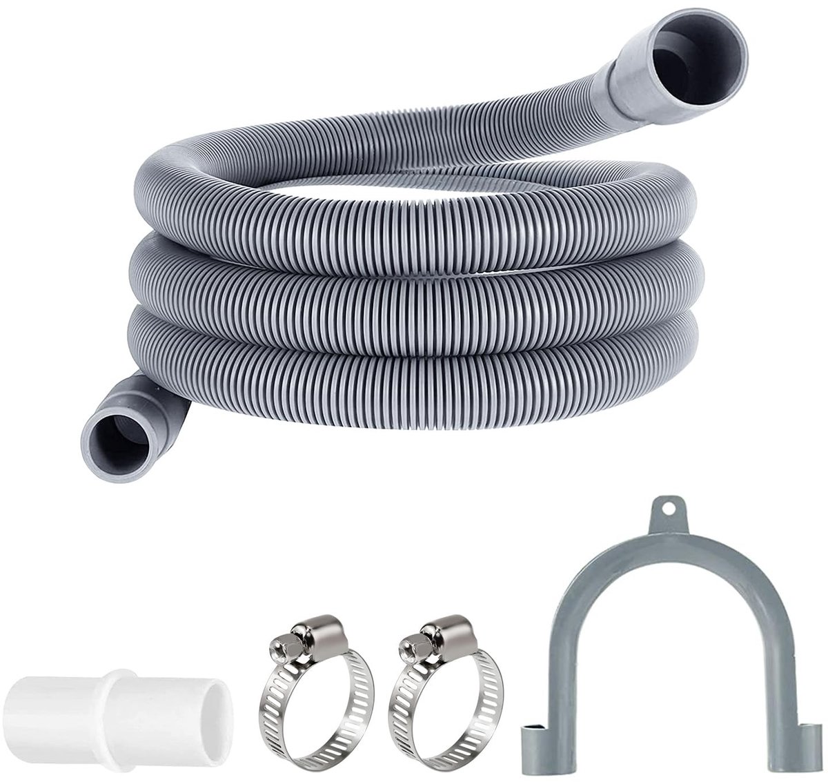 Dailygoods- Afvoerslang Universeel 1M - Verlengingsset - Roestvrijstalen Klemmen - Geschikt voor Wasmachine/Vaatwasser - Flexibel Ontwerp - Waterafvoerslang