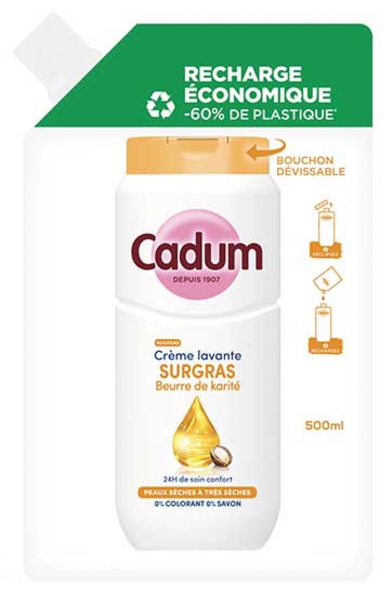 Cadum Reinigingscrème Surgras Karitéboter Eco-Navulling 500 ml