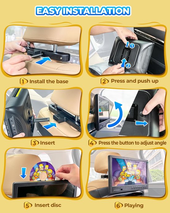 Auto DVD Speler - Hoofdsteun Video - Reizen Entertainment - HDMI Ingang - 125 inch Scherm - Zwart — afbeelding 2