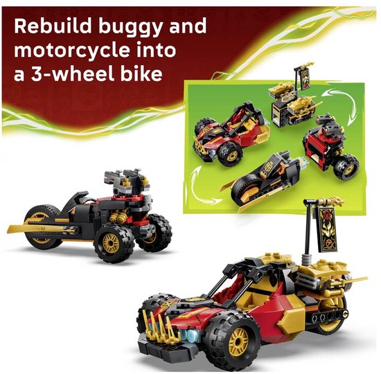 LEGO Ninjago speelgoed: de buggy en motor kunnen worden omgebouwd tot een driewieler.