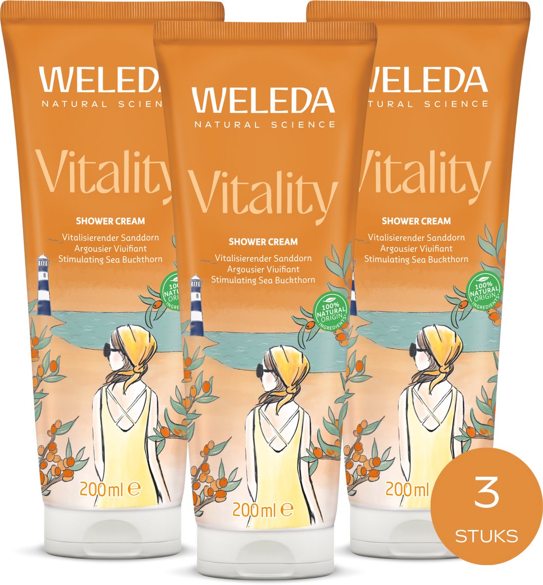 WELEDA Vitality Douchecrème - 3 x 200ml - Voordeelverpakking - Geur Van Grapefruit & Mandarijn - Reinigt Mild & Droogt Niet Uit - 100% Natuurlijke Ingrediënten - 600 ml