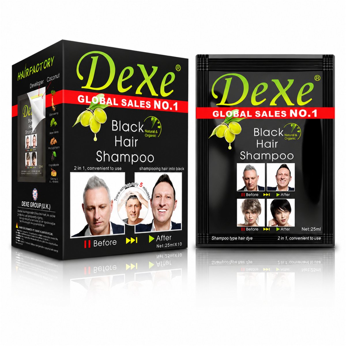Haarverf Shampoo - 600ml x 30 Stuks - Zwart - 5 Minuten Directe Kleurshampoo - Dexe