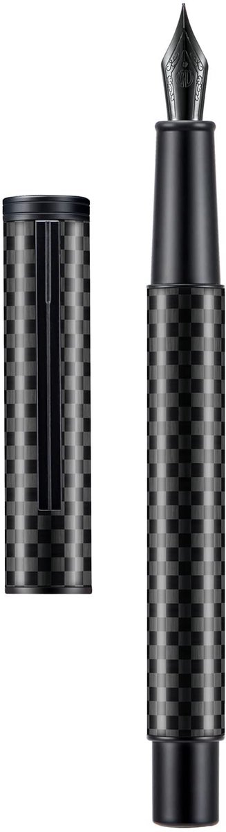 Dailygoods - Hongdian Black Carbon Fiber Vulpen, Medium Penpunt Modern Design Glad Schrijfpen met Converter en Metalen Pen Case Set