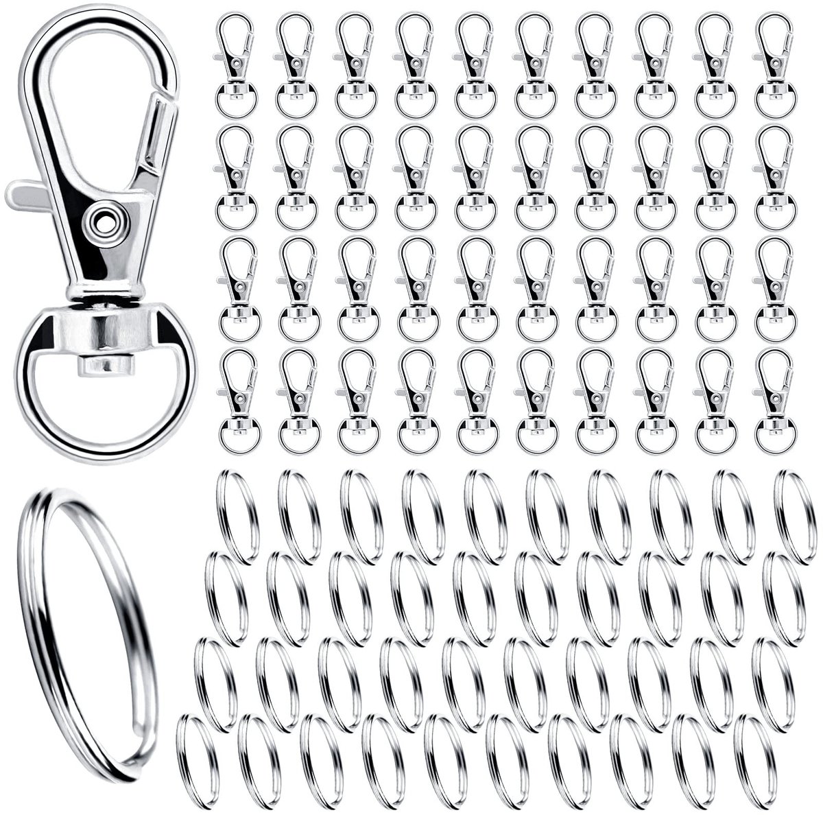 Dailygoods- Sleutelhanger 80 Stuks - Karabijnhaken/Sleutelringen - DIY Sieraden - Robuust/duurzaam - Lichtgewicht - Diameter 2,5 cm - Keychain