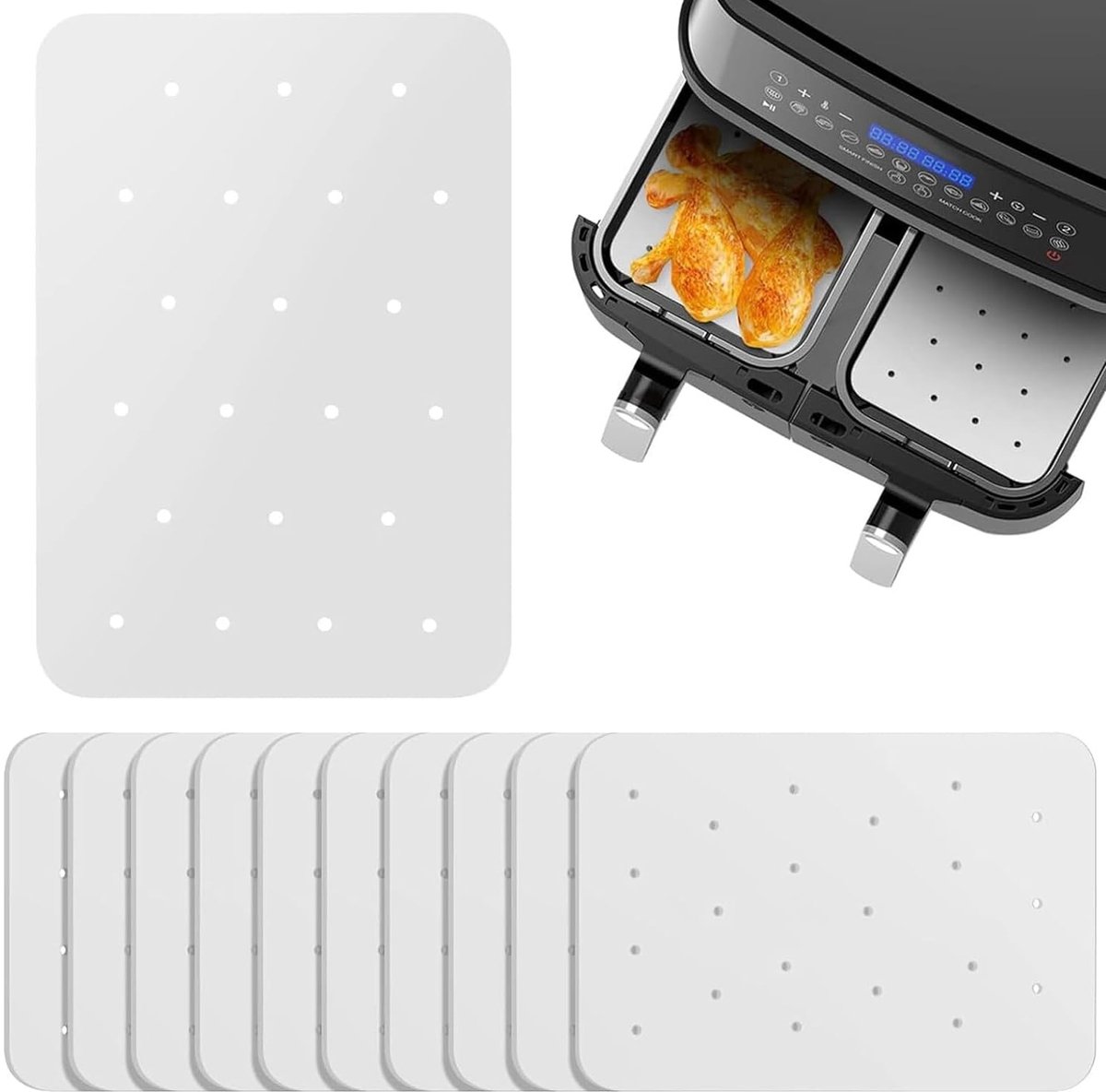 Dailygoods - 200 stuks airfryer-bakpapier, bakpapier voor heteluchtfriteuse, geperforeerd perkamentpapier, bakplaatpapier voor braadpan, oven, oven, magnetron, heteluchtfriteuse