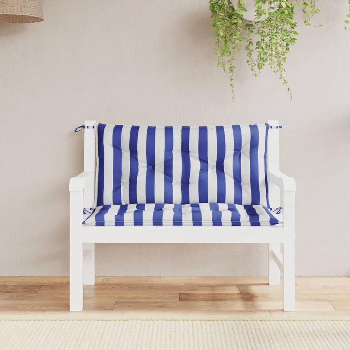 Tuinkussen Bank - Zitkussen Buiten - Comfortabel Zitten - Waterafstotend Materiaal - 100 x 50 cm - Wit Blauw