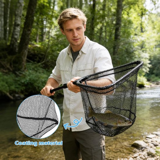 Dailygoods- Schepnet 90 cm - Telescopisch - Opvouwbaar - Vissen - Vijver - Duurzaam nylon vlechtwerk - Roestvrij staal - Visschepnet van Dailygoods — afbeelding 5