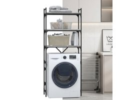 Wasmachine rek - Opbergrek - Wasmachine meubel - Opbouwmeubel - Toilet Rek - 67x25x163 cm - Hout- Grijs Sonoma