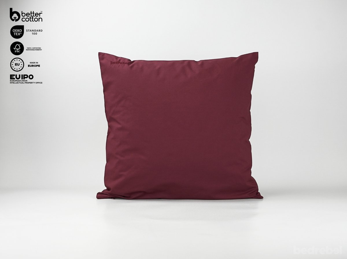Bedrebel - Kussensloop - 100% katoen percale - rood - Merlot red - ritssluiting - 70x90 cm
