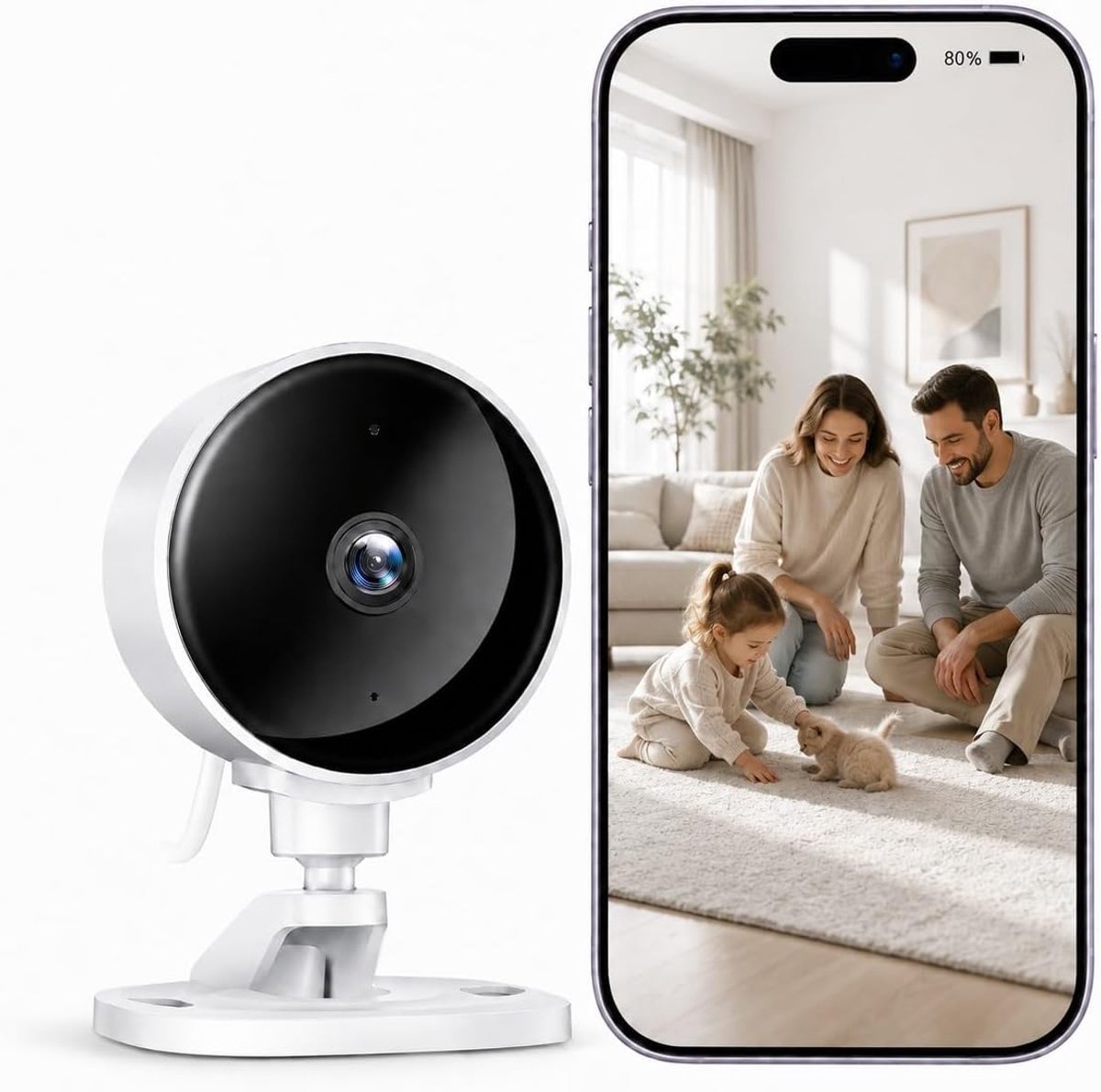 Binnen Camera - Beveiligingscamera Huis - Huisbewaking - Bewegingsdetectie Geluid - 3 Megapixel - Wit
