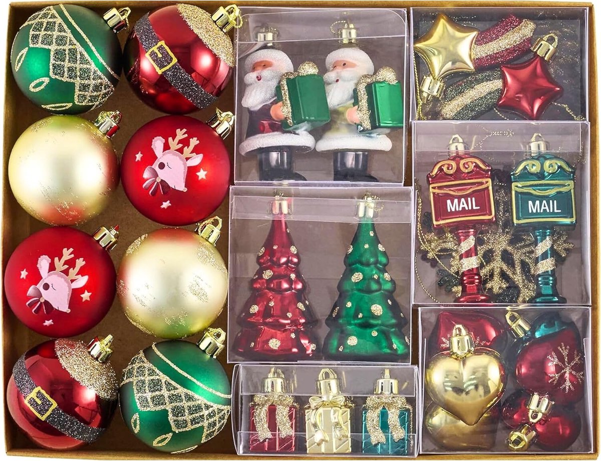 Kerstballen Set - Decoratie Ballen - Kerstboom Versieren - Origineel Ontwerp - 40 Stuks - Rood Groen Goud
