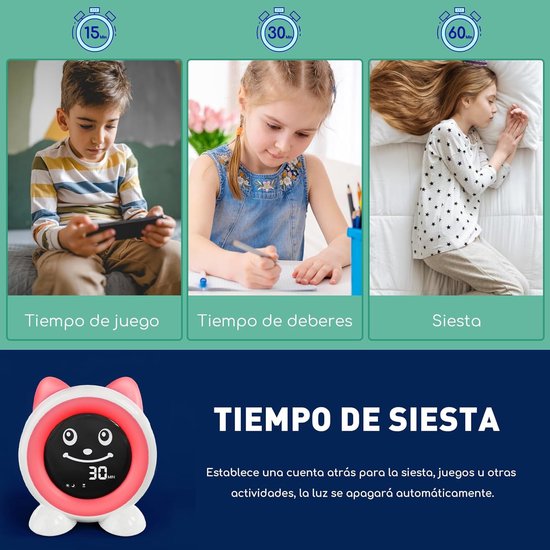 Kinderwekker - Slaaptrainer Kinderen - Kinderen Leren Slapen - Emoji en Kleurindicatie - Standaard Formaat - Wit — afbeelding 4