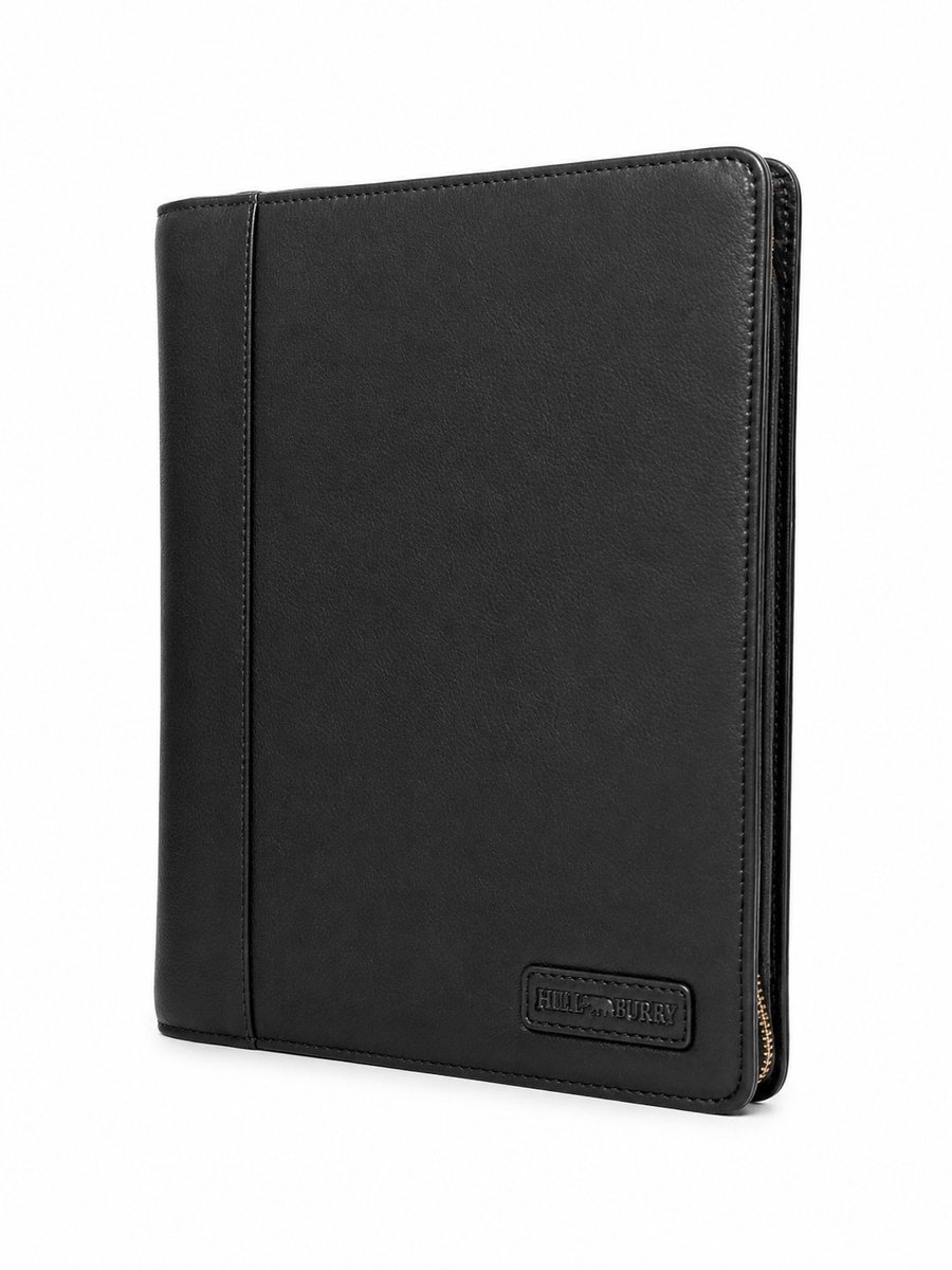 Hillburry Schrijfmap A4 dossiermap lederen document organizer - Zwart - (b x h x d) ca. 26 x 33,5 x 3-4 cm