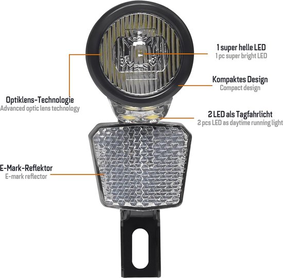 Dynamo Fietslamp - Voorlicht Achterlicht - Veilig Fietsen - Dagrijlicht Functie - 40 Lux - Zwart — afbeelding 5