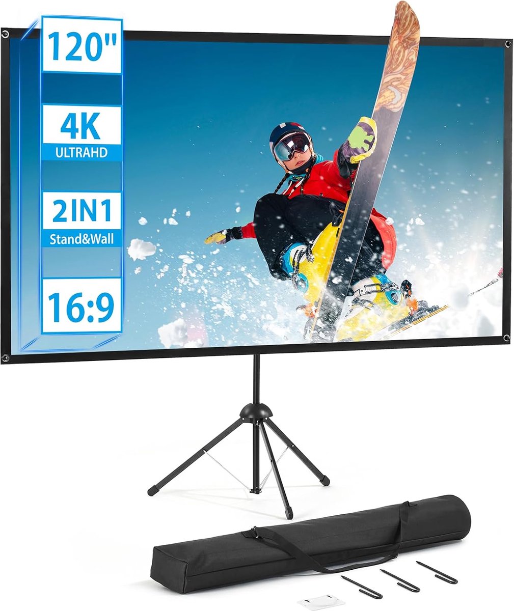 Projectiescherm met standaard - Draagbaar scherm - Thuisbioscoop creëren - Stabiele aluminium constructie - 120 inch 16:9 - Wit