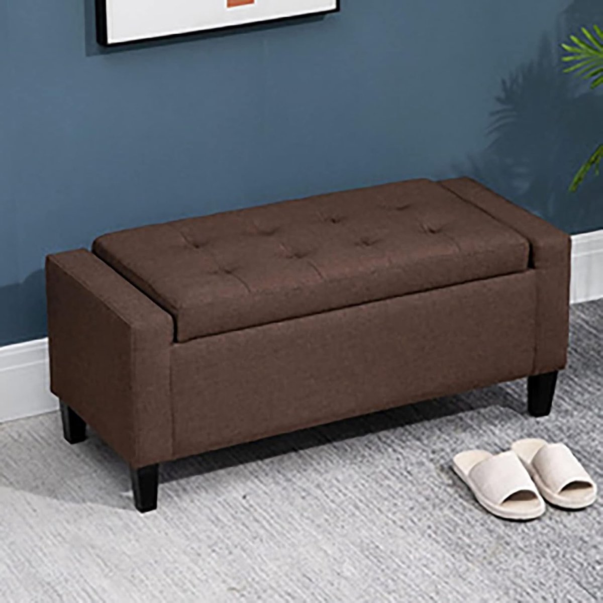 Opbergpoef Bank - Zitbank Kist - Ruimte Besparen - Massief Houten Frame - 60x40x45cm - Bruin