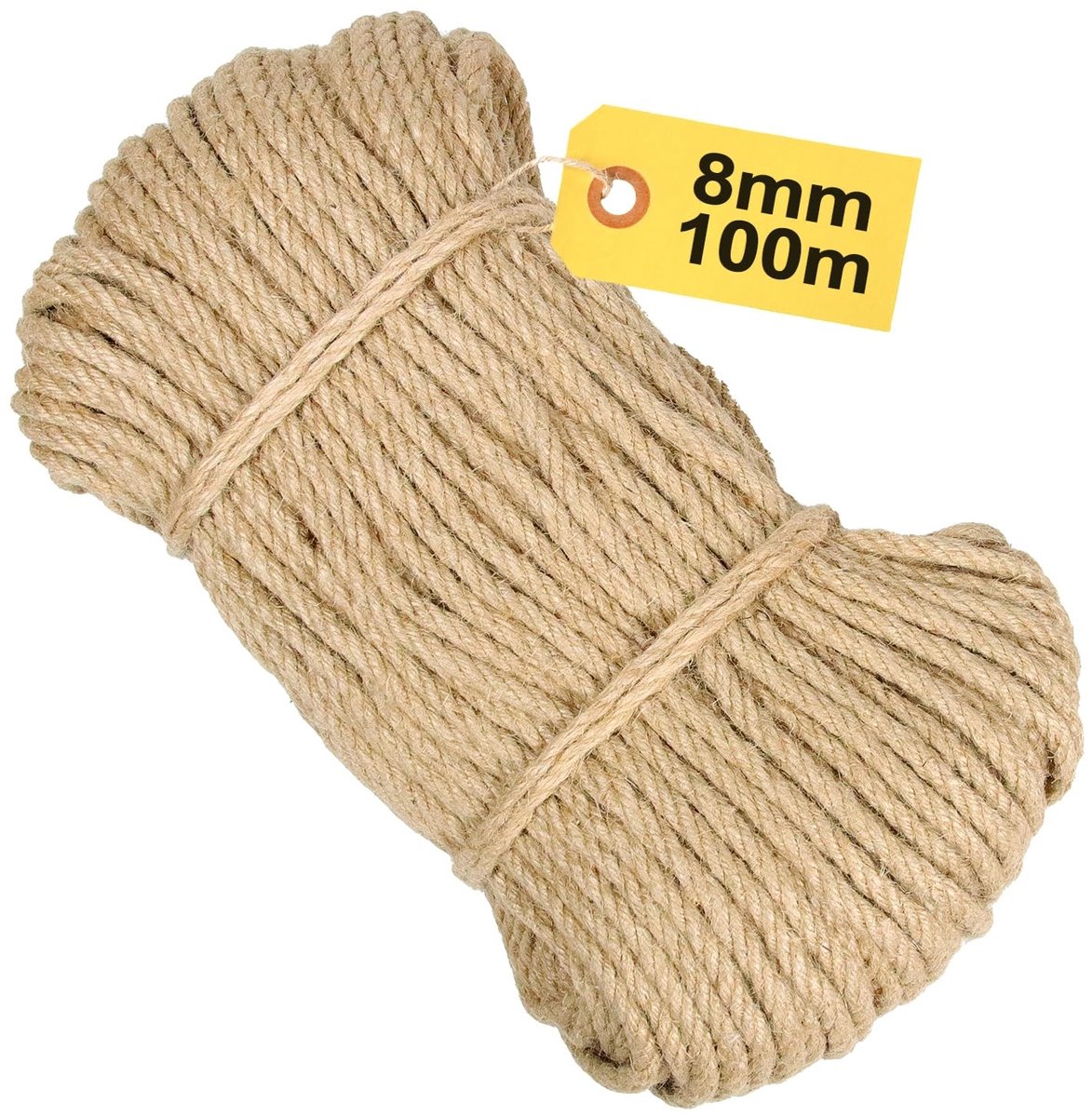 Dailygoods- Jute Touw 8 mm - Sterk Tuintouw - Heavy Duty - Decoratief Gebruik - 100 m - Solide Ondersteuning - Tuin Touw
