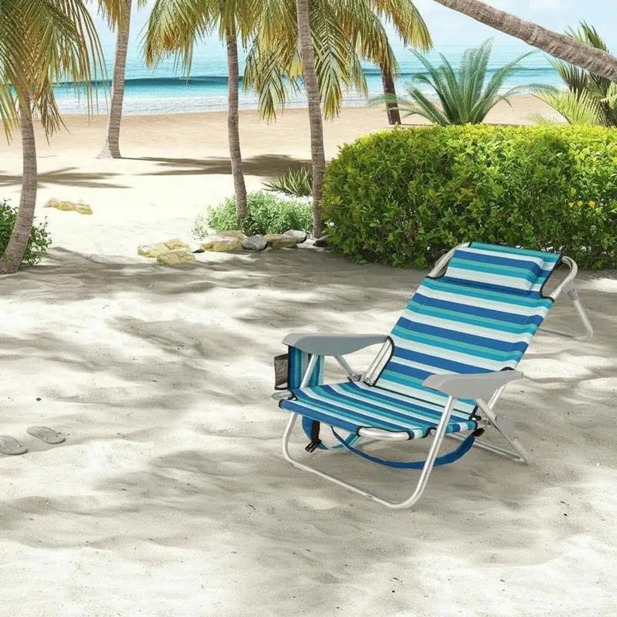 Dailygoods Opvouwbare strandstoel voor volwassenen met 4-standen verstelbare rugleuning-groen-1 stuk