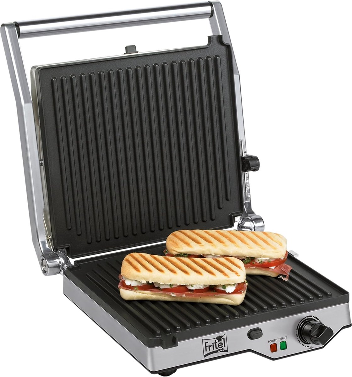 Elektrische Grill - Contactgrill Panini Maker - Lekker Eten Bereiden - 3-in-1 Functie - 29x26cm Grilloppervlak - Inox
