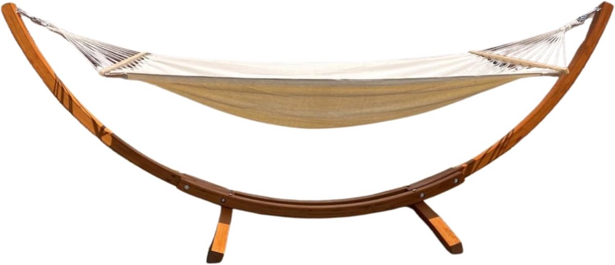Hangmat met frame - Tuinligstoel standaard - Ontspannen in de tuin - Robuust houten frame - Tot 150 kg - Bruin