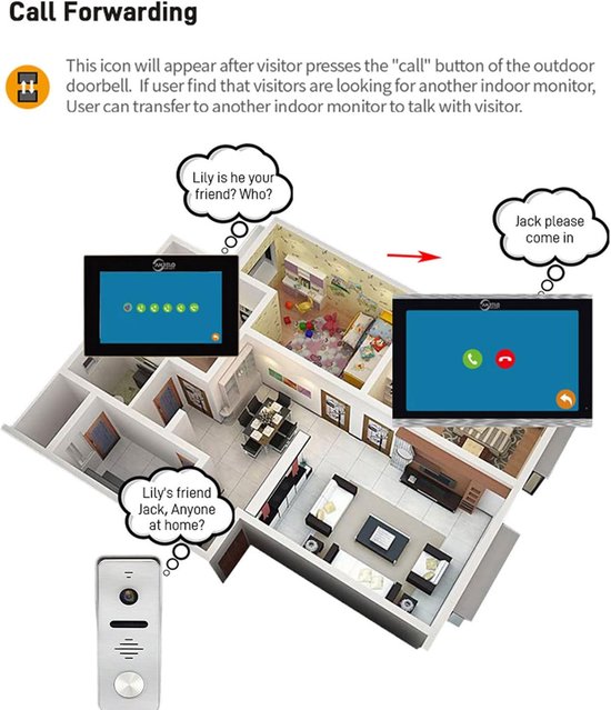Video Deur Intercom - Huis Beveiliging - Bezoekers Ontvangen - 10 Inch Touch Monitor - 1 Deurbel 2 Monitoren - Zilverkleurig — afbeelding 5