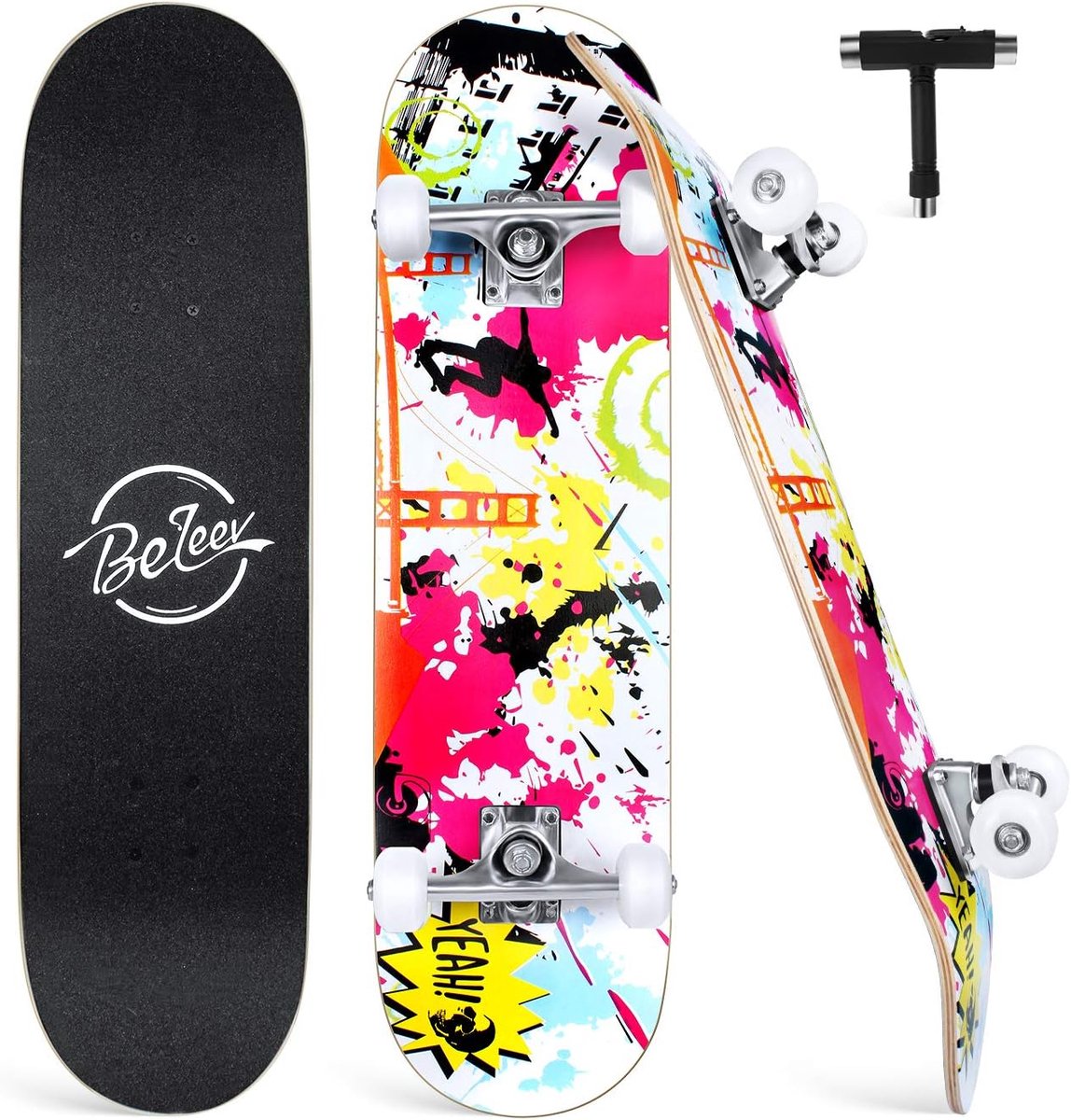 Compleet Skateboard Cruiser Board Straat skateboarden 7-laags esdoorn dek 80 x 20 cm Graffiti