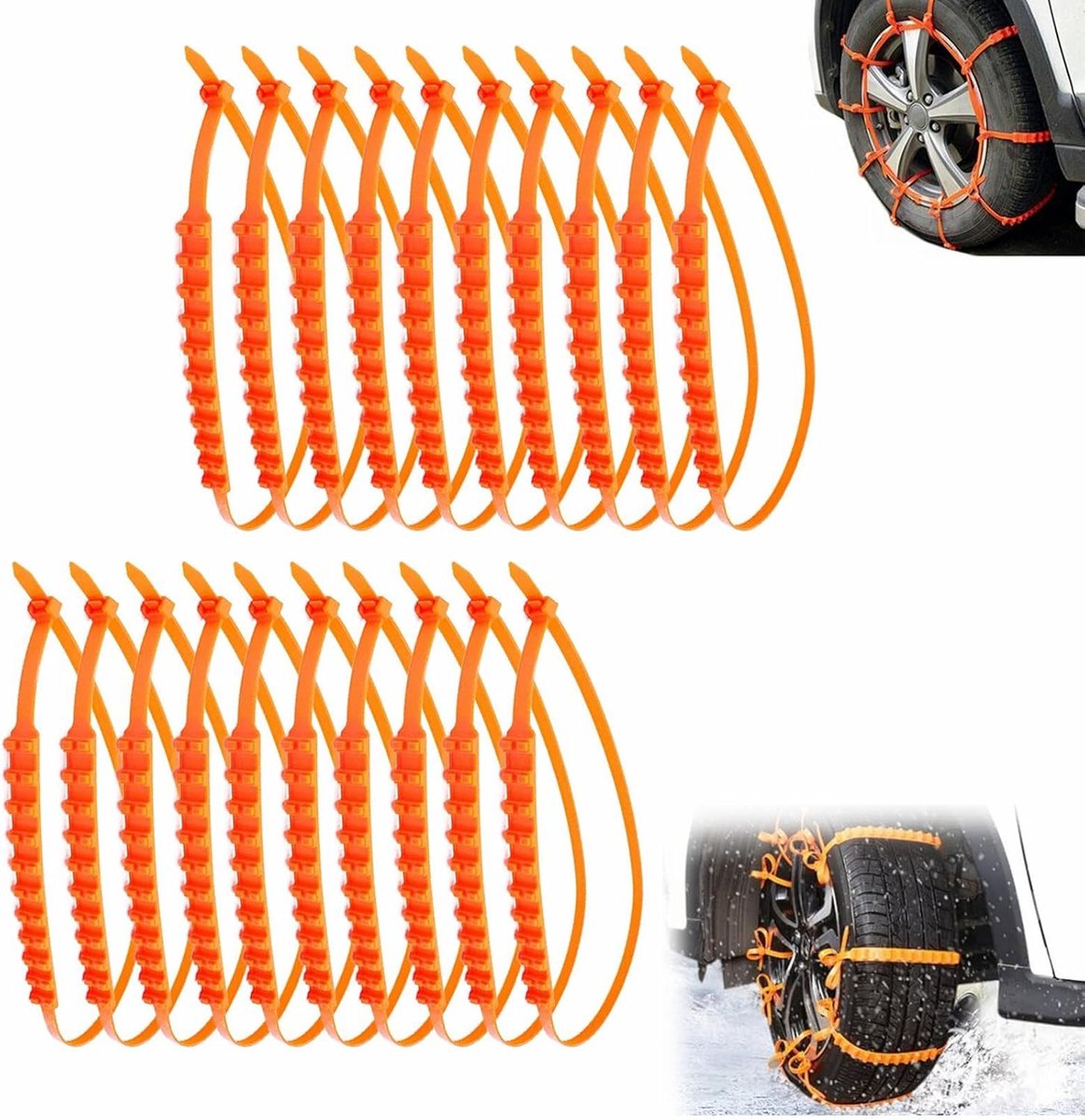 Nylon Sneeuwkettingen - Anti-slip Banden - Veiliger Rijden - Versterkt Nylon Materiaal - 20 Stuks - Zwart