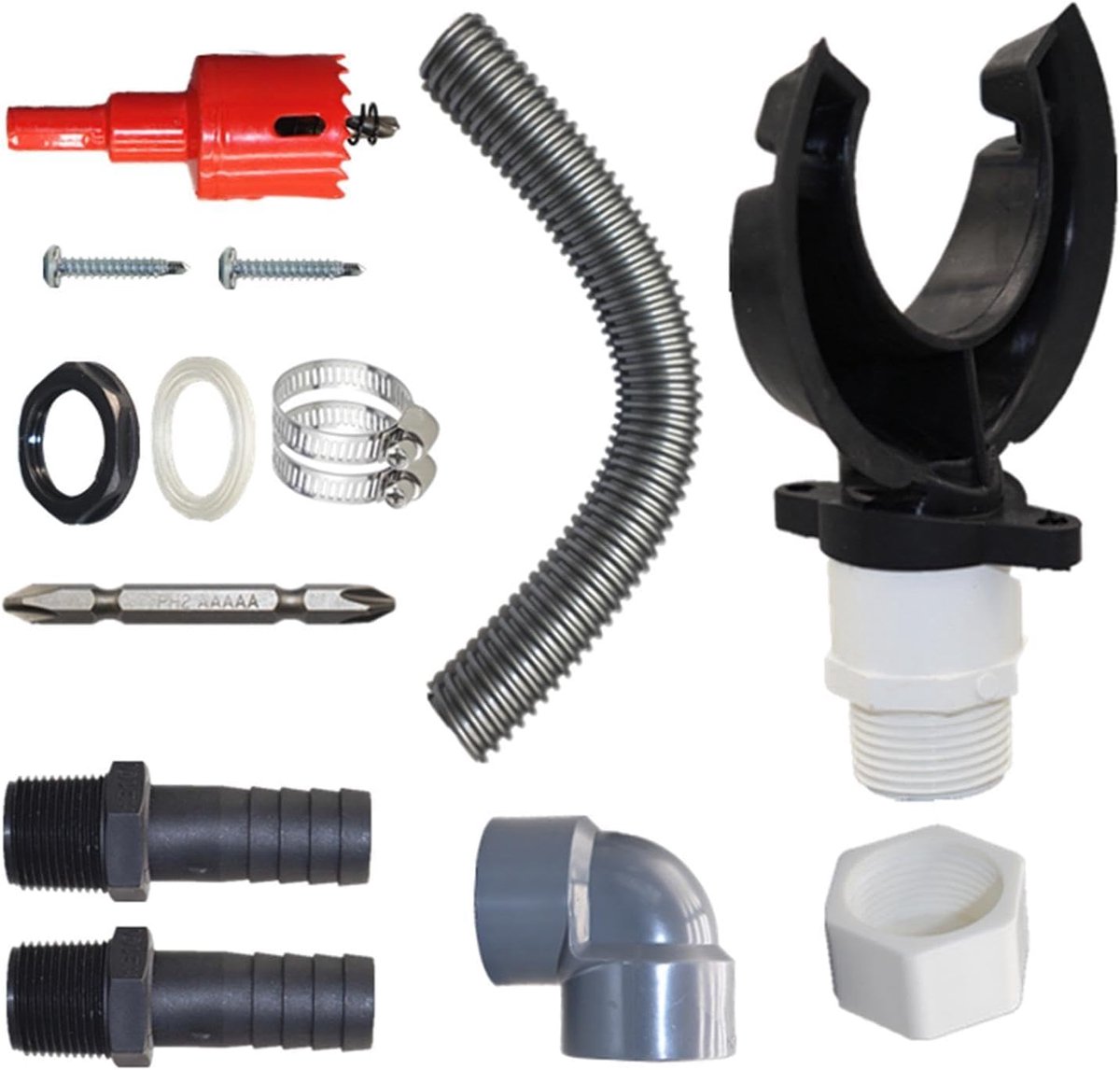 Regenwateropvangsysteem - Regenton connector - Tuin besproeien - Duurzaam PVC-rubber - 100-110 mm pijp - Grijs