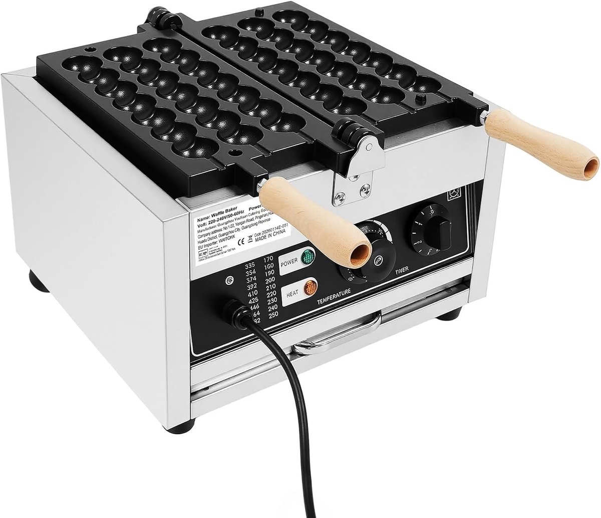 Wafelbalmachine - Apparaat Bakmachine - Snacks Maken - Dubbelzijdige Verwarming - 3 spiesen tegelijk - Zwart Zilver