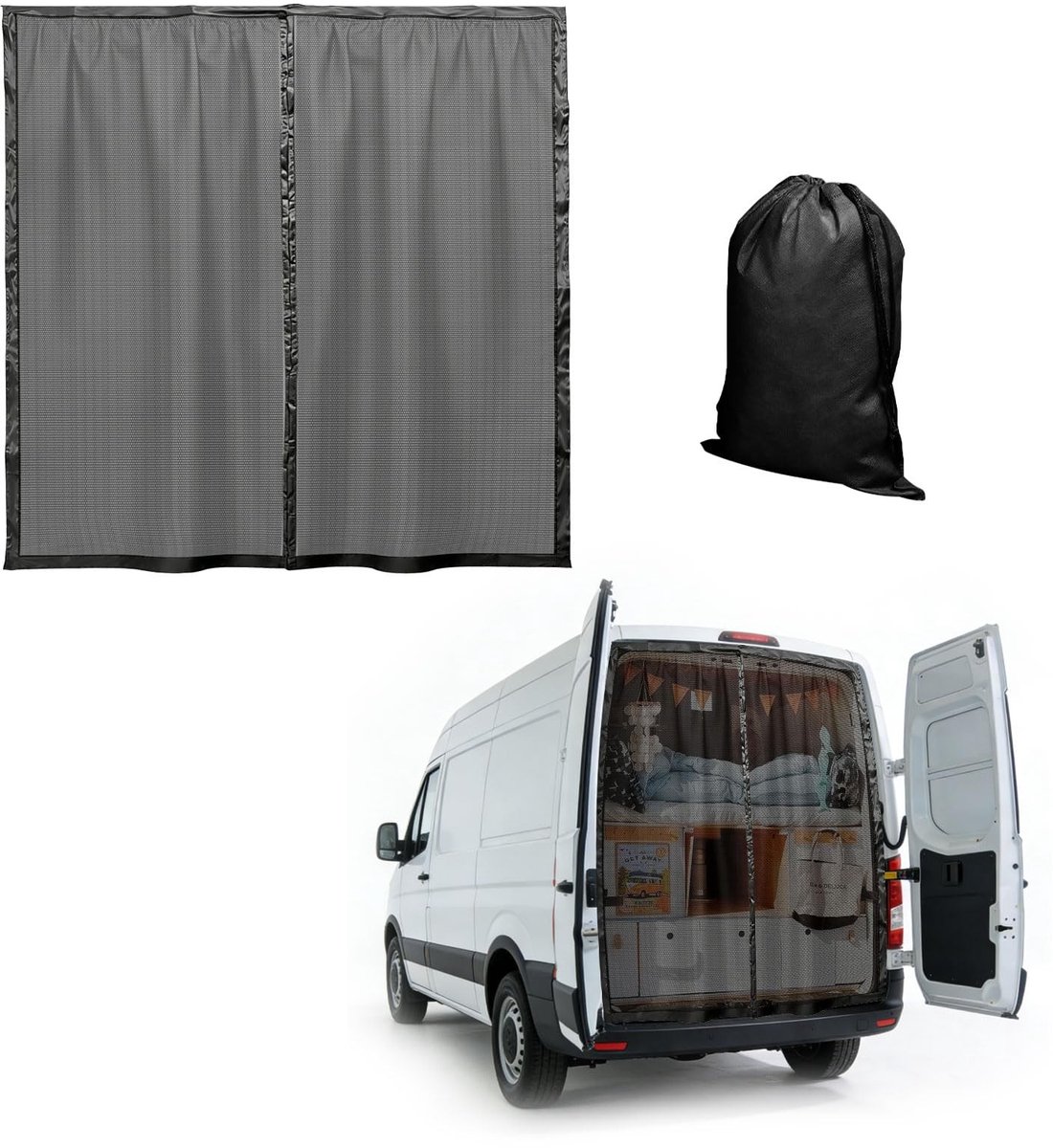 Dailygoods- Vliegengaas Sterk Magnetisch - Insectennet Achterdeur - Zijdeur - Compatibel met Mercedes Sprinter - Ford Transit - 165 x 165 cm - Insectenhor