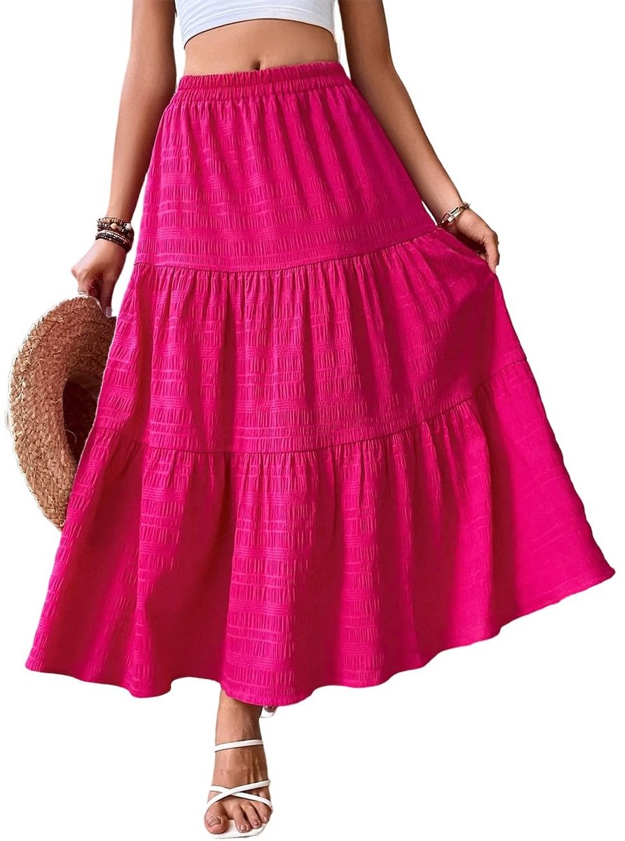 Dailygoods- Rok Lange Boho Zomerrok - Hoge Taille - A-lijn - Vloeiend - Elastisch - Lichtgewicht Polyester - Maxirok