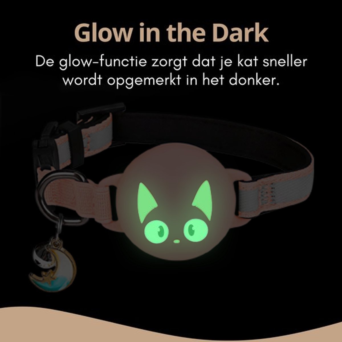 Pets n Paws Kattenhalsband Tag Houder - Verstelbare Halsband Kat - Met belletje - Glow in the Dark - Reflecterend - Geschikt voor AirTag - Kat GPS Tracker Houder - Kitten / Hond - Kattenbandje - Cat Collar - Kattenriem - Zalmroze – foto 5