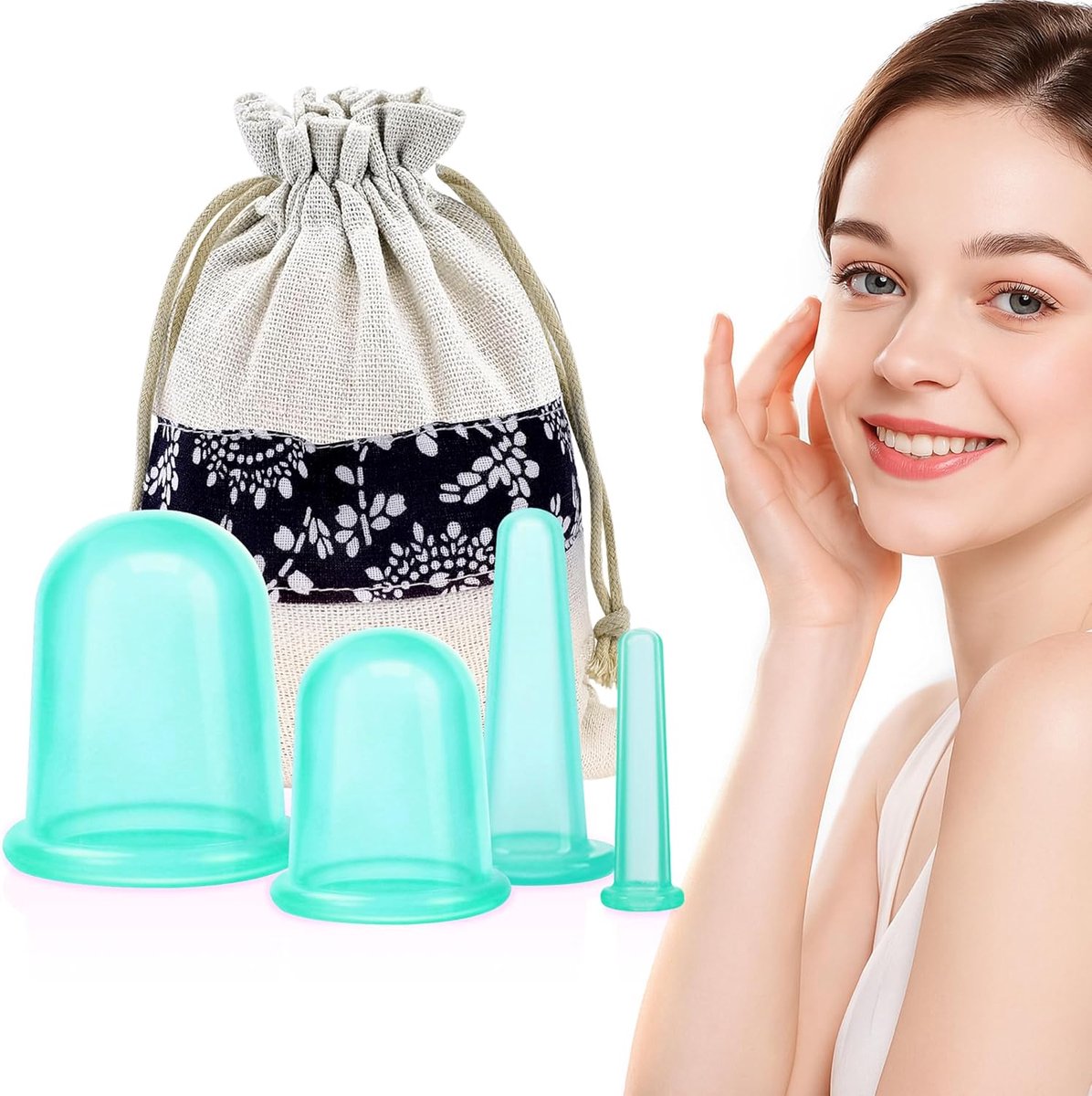 Cupping Massage Cups - Gezichtsbekers Lichaamsbekers - Huidverbetering Massage - 4 Verschillende Maten - Set van 4 - Groen
