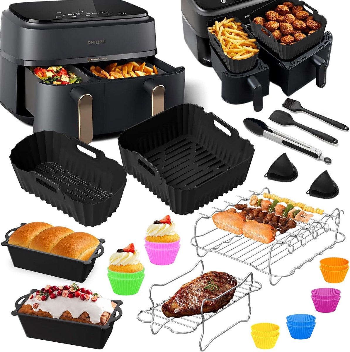 23-delige Airfryer Accessoire Set voor Philips Dual Basket 3000-5000 Serie
