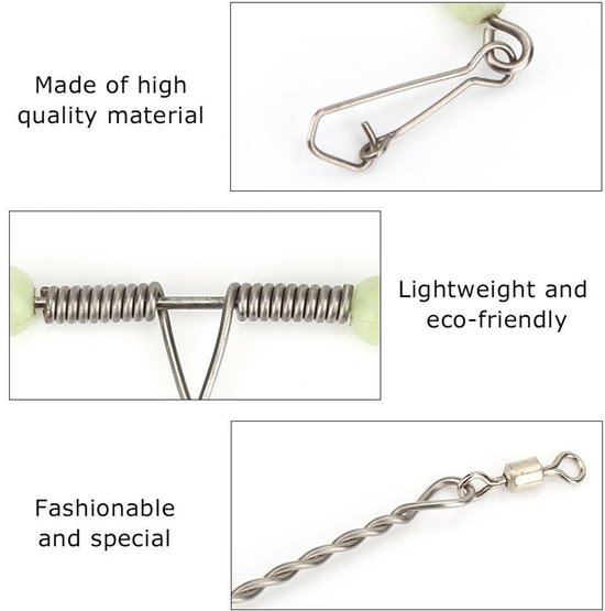 Dailygoods- Vislijnhaak 10 Stuks - Roestvrij Staal - Flexibel Draaiend - Luminescente Parels - Effectief voor Diverse Vissen - Lange Levensduur - Vislijn van Dailygoods — afbeelding 4
