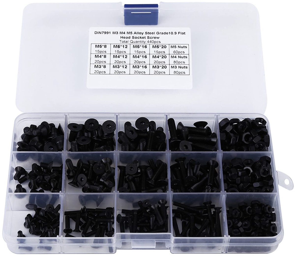 Dailygoods- Schroeven Assortiment 440 Stuks - Zeskantschroeven - Moeren - Gelegeerd Staal - M3/M4/M5 - Corrosiebestendig - Bevestigingsmiddelen