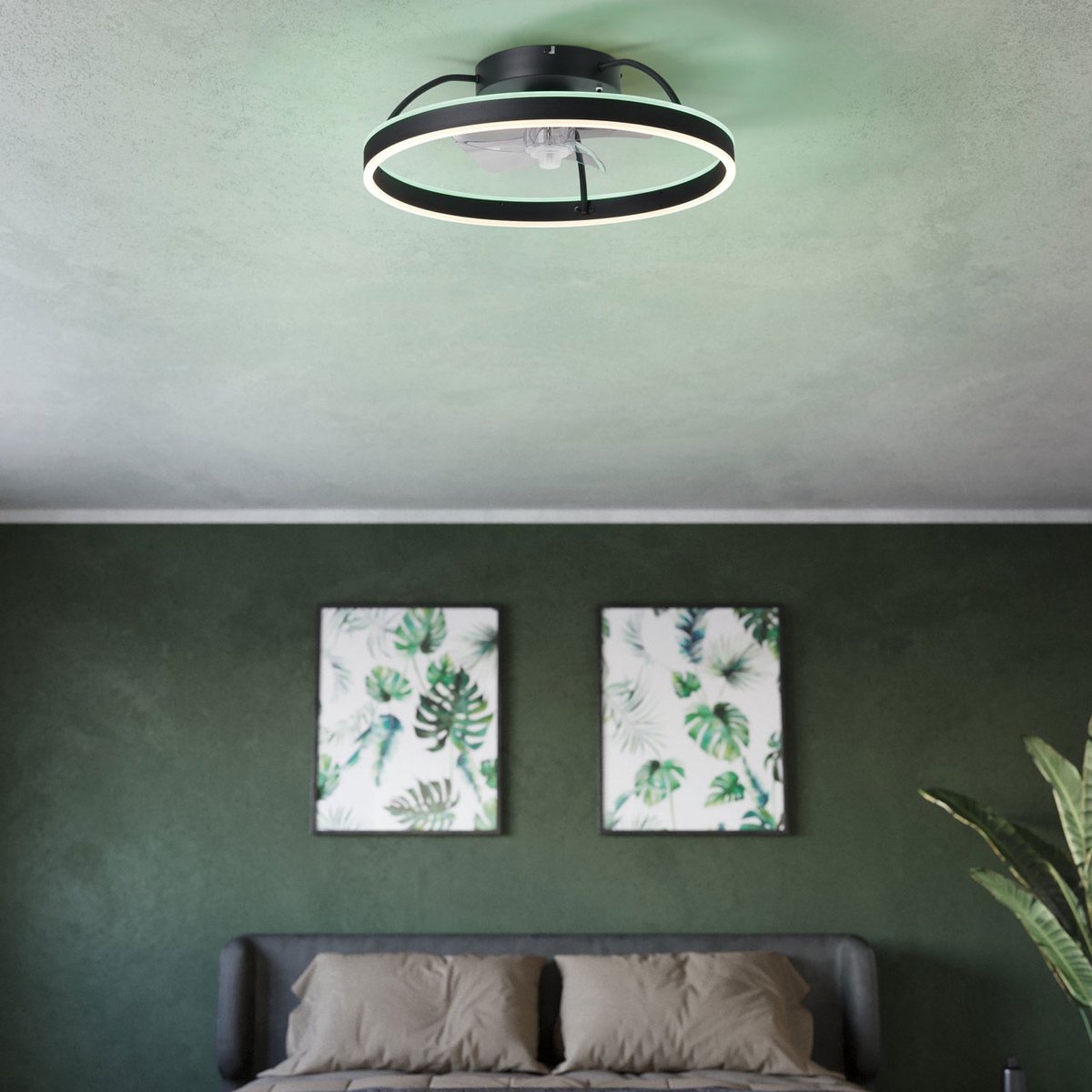 Plafondventilator | 50 cm | plafond ventilatoren | 2 lichts | LED | transparant zwart | kunststof metaal | design functionele moderne verlichting