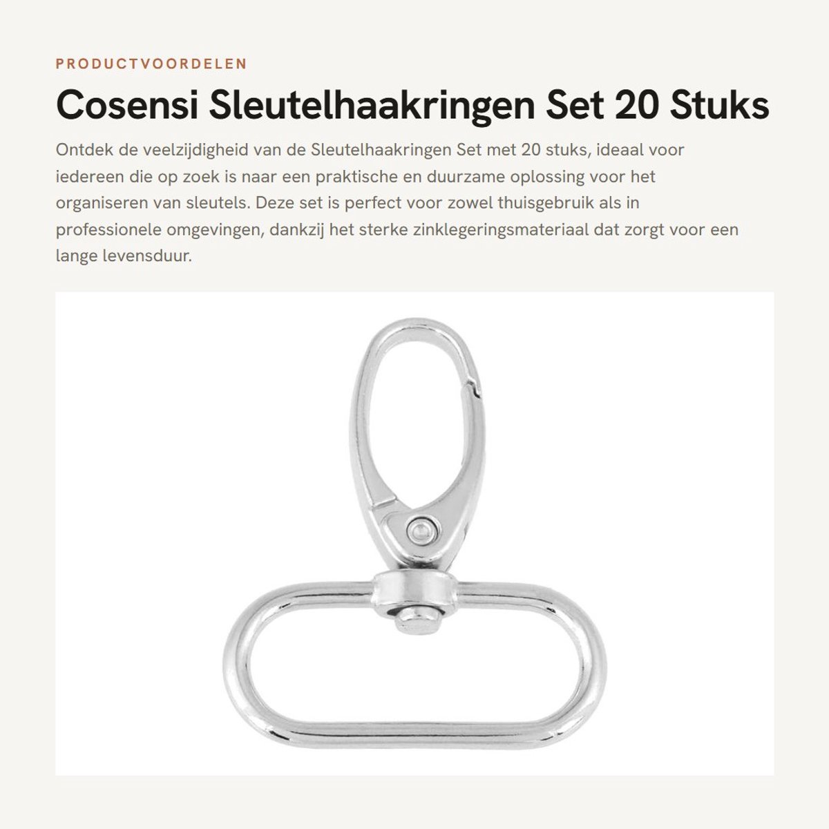 Dailygoods- Sleutelhaakring Set 20 Stuks - Draaibare Karabijnhaak - Zinklegering - Afneembaar Draaipunt - Binnendiameter 32 mm - Multifunctioneel Accessoire