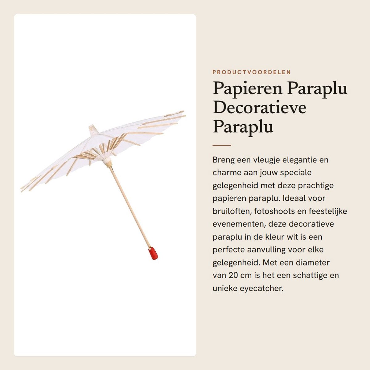 Dailygoods- Paraplu Decoratief - Papieren Paraplu - Bruidsparasol - Cosplay Prop - Diameter 20cm - Duurzaam Houten Rib - Decoratieve Paraplu