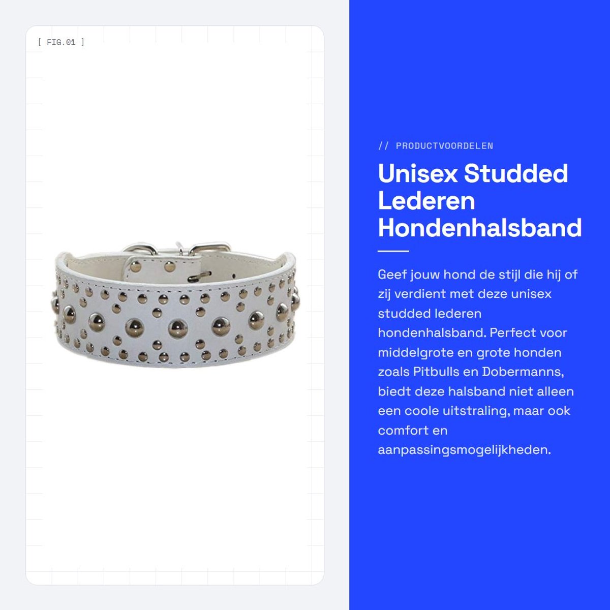 Dailygoods- Halsband Lederen - Verstelbaar - Medium/Groot - 2 Inch Breed - Duurzaam Kunstleer - 5 Verstelgaten - Vernikkelde Hardware - Hondhalsband